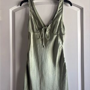 Sage Green Lace Trim Dress